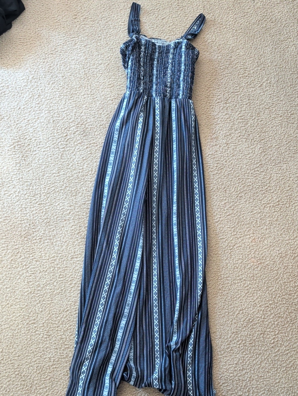 No Boundaries Blue and White Striped Wide-Leg Jumpsuit